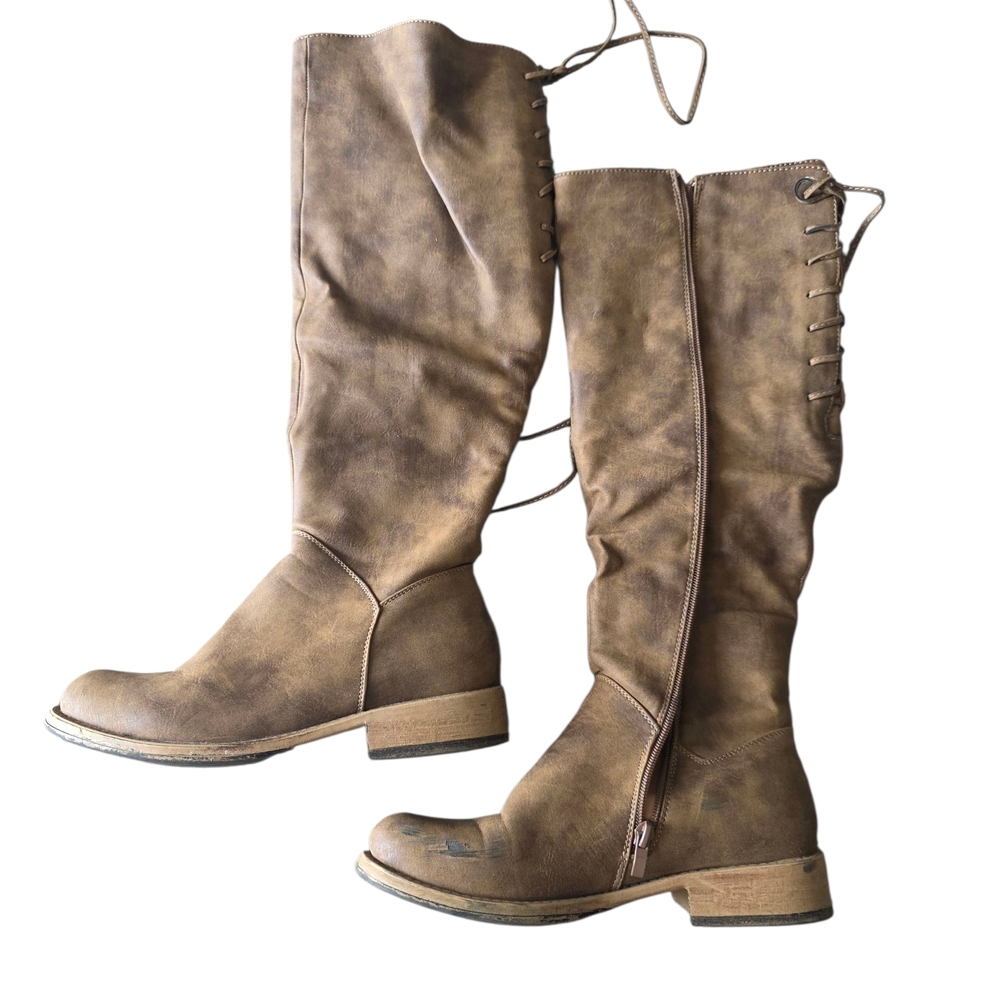 Corkys Tan Lace-Up Knee-High Boots